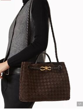 Call It Spring Braided Suede Tote in Dark Brown with Gold Hardware-New